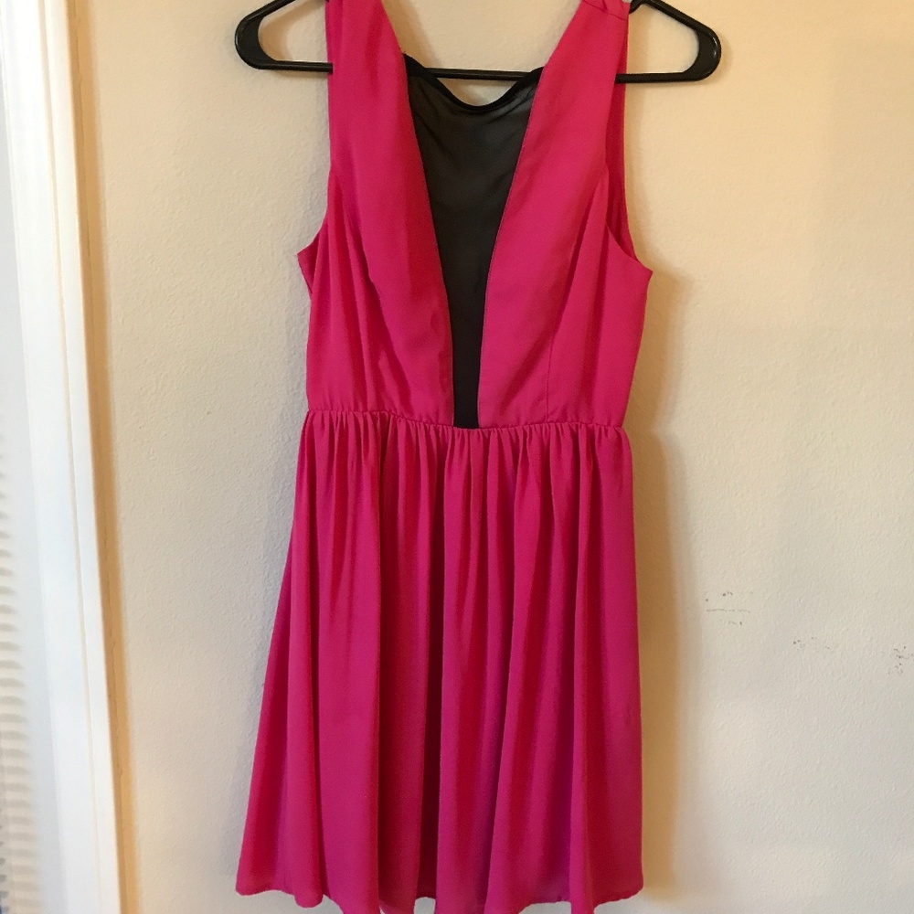 Francesca's Moonlight Hot Pink Mesh Front Dress XS